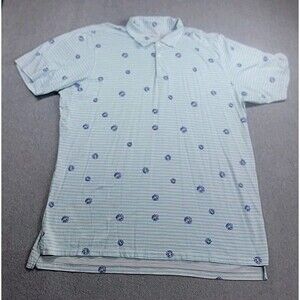 B Draddy Polo Shirt Mens 2XL Blue‎ Stripe Floral Daisy Cotton Golf Logo Stretch